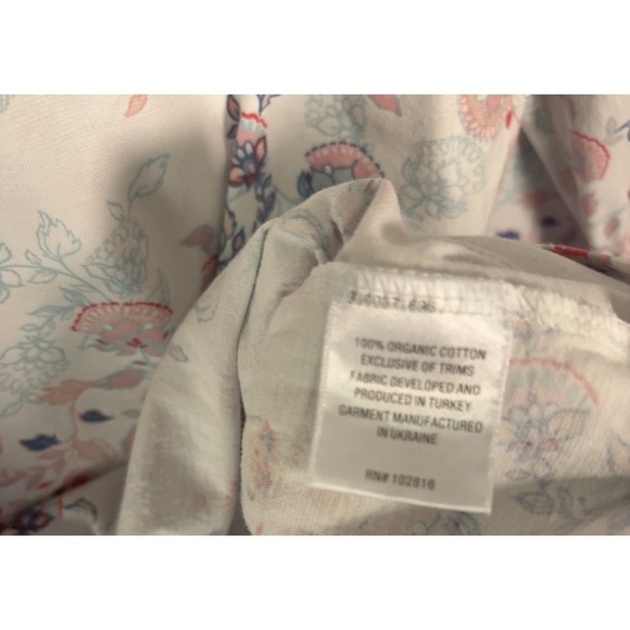 Garnet Hill Asian Wrap Pajama Set Womens Sz M White Floral Organic Lightweight - Picture 7 of 13